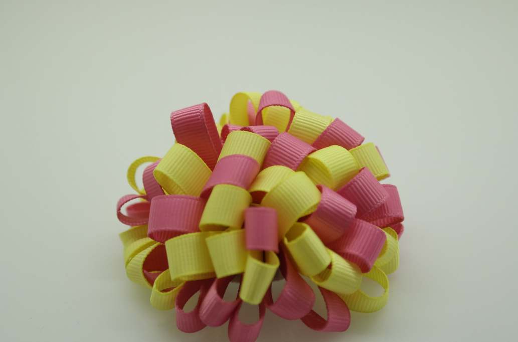 Loopy loopy puff hair Bow with colors  Baby Maize, Peony
